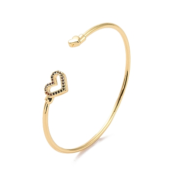 Colorful Cubic Zirconia Heart Open Cuff Bangle, Brass Torque Bangle for Women, Cadmium Free & Nickel Free & Lead Free, Real 18K Gold Plated, Inner Diameter: 2-1/4 inch(5.7cm)