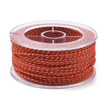 20M Nylon Twisted Round Cord, with Metallic Threads for Bag Strap Making, Red, 2mm, about 21.87 Yards(20m)/Roll