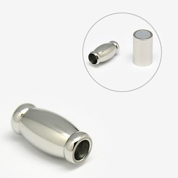 304 Stainless Steel Magnetic Clasps with Glue-in Ends, Barrel, 16x8mm, Hole: 4mm