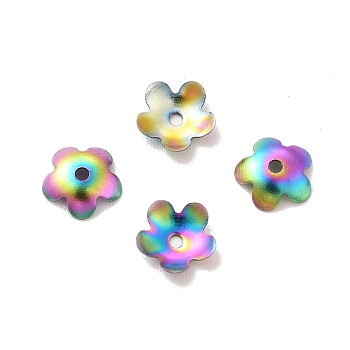 Ion Plating(IP) 304 Stainless Steel Bead Caps, Flower, 5-Petal, Rainbow Color, 5.5x6x1mm, Hole: 0.6mm