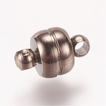 Brass Magnetic Clasps with Loops, Oval, Cadmium Free & Nickel Free & Lead Free, Gunmetal, 11x7mm, Hole: 1.5mm