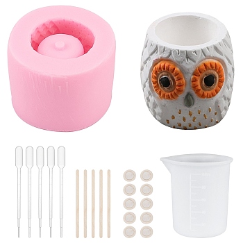 Owl Shape Silicone Molds Kits, with Birch Wooden Ice Cream Sticks, Latex Finger Cots, Plastic Dropper, Pink, 80.5x61.5mm, Inner Diameter: 46.5mm