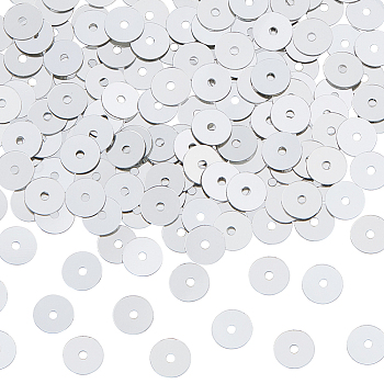 100G Ornament Accessories Plastic Paillette Beads, Sequins Beads, Disc, Silver, 6x0.2mm, Hole: 1mm