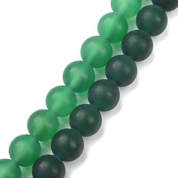 Natural Green Onyx Agate Beads Strands, Frosted, Dyed, Round, 8mm, Hole: 1mm, about 48pcs/strand