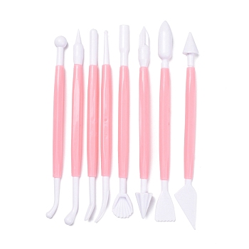 8Pcs Plastic Double Heads Modeling Clay Sculpting Tools Set, for Children DIY Pottery Clay Craft Supplies, Pink, 14.4~15.6x0.8~1.6cm, 8pcs/set