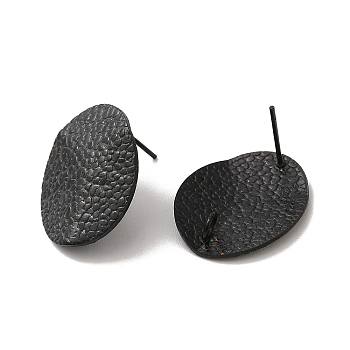 304 Stainless Steel Stud Earrings Findings, with Vertical Loop, Textured Oval, Electrophoresis Black, 20x16mm, Hole: 2.5mm, Pin: 0.7mm