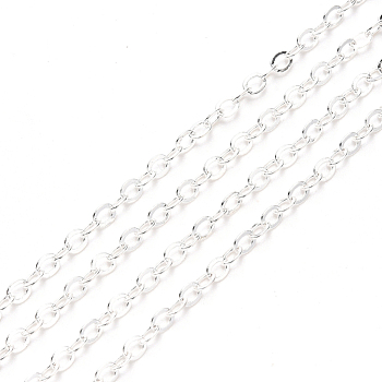 3.28 Feet Brass Cable Chains, Soldered, Flat Oval, Silver, 2.6x2x0.3mm, Fit for 0.7x4mm Jump Rings
