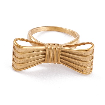 Ion Plating(IP) 304 Stainless Steel Finger Rings, Bowknot Shape, Golden, Size 7, 2~3.6mm, Inner Diameter: 17.3mm