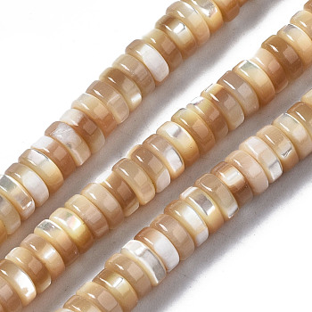 Natural Trochid Shell/Trochus Shell Beads Strands, Flat Round/Disc, Heishi Beads, BurlyWood, 6x2mm, Hole: 0.7mm, about 174~176pcs/strand, 15.94 inch(40.5cm)