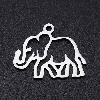 201 Stainless Steel Pendants,  Elephant, Hollow, Stainless Steel Color, 20x16x1mm, Hole: 1.5mm