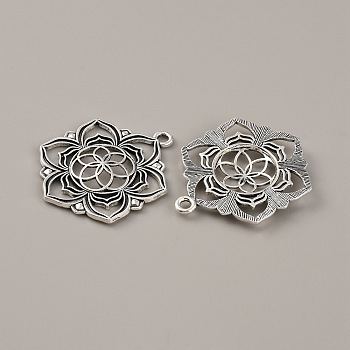 Tibetan Style Zinc Alloy Pendants, Flower of Life Charms, Antique Silver, 43x35x4mm, Hole: 3mm