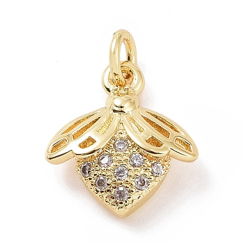 Brass Micro Pave Cubic Zirconia Charms, with Jump Ring, Bees Charm, Golden, 13.5x12x4mm, Hole: 2.8mm