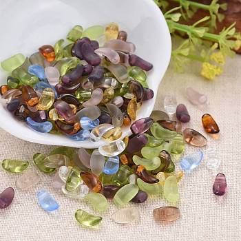 Czech Glass Beads, Dagger Beads, Frosted, Petal, Mixed Color, 9x5x4mm, Hole: 0.9mm, about 357pcs~363pcs/bag