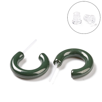 Hypoallergenic Bioceramics Zirconia Ceramic Ring Stud Earrings, Half Hoop Earrings, No Fading and Nickel Free, Dark Green, 15x3.5x13.5mm