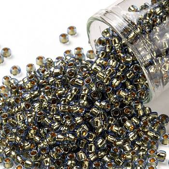 TOHO Round Seed Beads, Japanese Seed Beads, (757) 24K Gold Lined Sky Blue, 8/0, 3mm, Hole: 1mm, about 10000pcs/pound