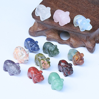 Natural & Synthetic Gemstone Sculpture Display Decorations, Lucky Pig Feng Shui Ornament, for Home Office Desk, 15x20~30x12~15mm