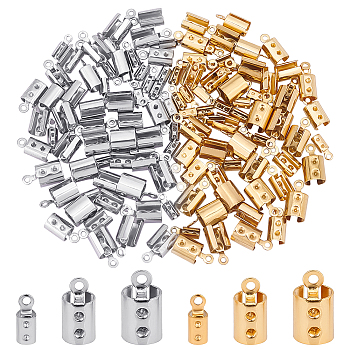 Vacuum Plating 304 Stainless Steel Folding Crimp Ends, Mixed Color, 8.5~12.5x3~6.5mm, Hole: 1~1.5mm, 120pcs/box
