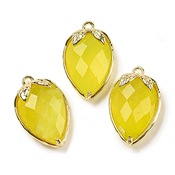 Natural Korea Jade Faceted Pendants, Rack Plating Brass Strawberry Charms, Golden, 18x11x5~5.5mm, Hole: 1.2mm