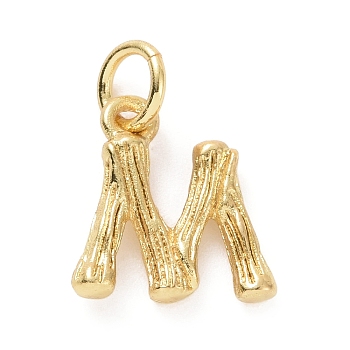 Brass Pendants, with Jump Ring, Golden, Letter Charm, Letter M, 12x11x2mm, Hole: 3mm