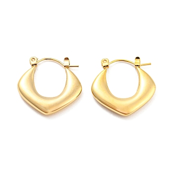 Chunky Rhombus 304 Stainless Steel Hoop Earrings for Women, Real 14K Gold Plated, 20.5x20.5x3mm