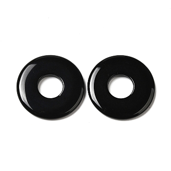 Natural Black Onyx(Dyed & Heated) Pendants, Donut/Pi Disc Charms, 22.5x3mm, Hole: 8.5mm