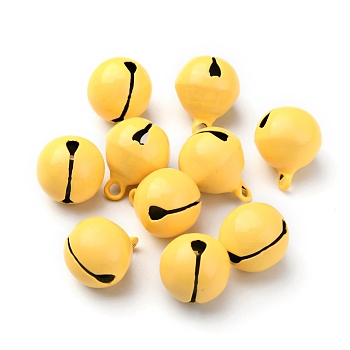 Baking Paint Brass Bell Pendants, Round, Yellow, 16.5x13.5mm, Hole: 2mm