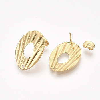304 Stainless Steel Stud Earring Findings, with Ear Nuts/Earring Backs, Oval, Golden, 23x16.5mm, Hole: 1.5mm, Pin: 0.7mm