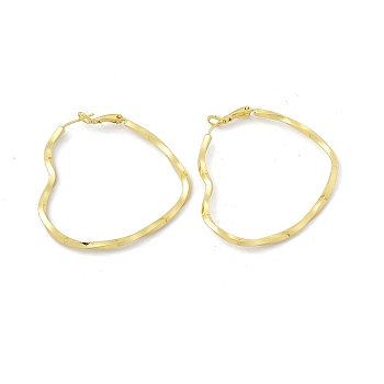 Rack Plating Brass Heart Hoop Earrings for Women, Cadmium Free & Lead Free, Real 18K Gold Plated, 47.5x48.5x5.5mm, Pin: 0.7mm