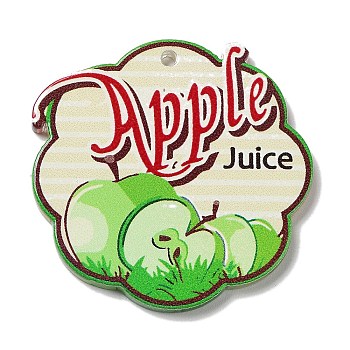 Fruit Theme Acrylic Pendants, Apple, 37.5x38x2.5mm, Hole: 1.5mm