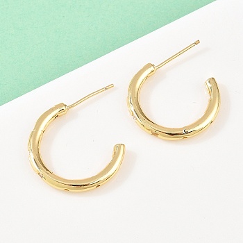 C-Shaped Brass Clear Cubic Zirconia Stud Earrings, Cadmium Free & Lead Free, Long-Lasting Plated, Rack Plating, Real 18K Gold Plated, 20x2.5mm