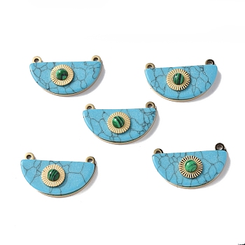 Vacuum Plating 201 Stainless Steel Pendants, with Natural Turquoise and Synthetic Malachite, Real 18K Gold Plated, Half Round Charms, 14.5x24.5x7mm, Hole: 1.4mm