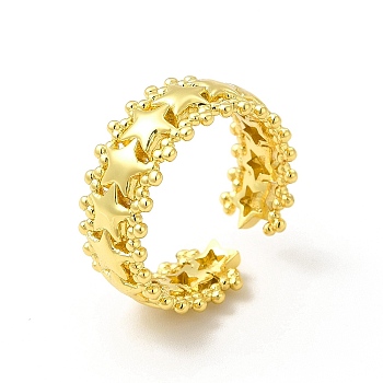 Rack Plating Brass Star Wrap Cuff Rings for Women, Long-Lasting Plated, Cadmium Free & Lead Free, Real 18K Gold Plated, US Size 6 1/2, Inner Diameter: 16.9mm, 8mm