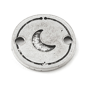 Tibetan Style Alloy Connector Charms, Flat Round, Moon, 16x1.3mm, Hole: 2mm