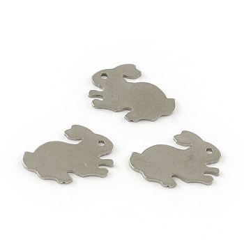 Rabbit Smooth Surface 201 Stainless Steel Stamping Blank Tag Bunny Charms, Stainless Steel Color, 12x16x0.6mm, Hole: 0.5mm