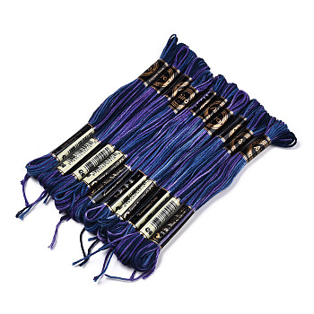 10 Skeins 6-Ply Polyester Embroidery Floss, Cross Stitch Threads, Segment Dyed, Indigo, 0.5mm, about 8.75 Yards(8m)/skein