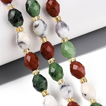 Natural Ruby in Zoisite & Red Jasper & Flower Opal Beads Strands, Rice, Faceted, 8x6mm, Hole: 0.9~1mm, about 19pcs/strand, 7.32~7.56''(18.6~19.2cm)