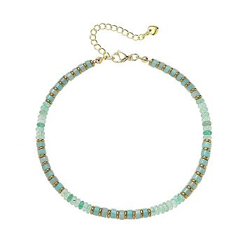 Bohemian Style Natural Chrysoprase & Brass Rondelle Disc Heishi Beaded Anklets, Golden, 9-1/8 inch(230mm)