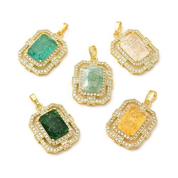 Rack Plating Brass & Crushed Ice Cut Cubic Zirconia Pendants, with Rhinestone, Real 14K Gold Plated, Cadmium Free & Lead Free, Rectangle Octagon Charm, Mixed Color, 28x21x8mm, Hole: 6.5x4mm