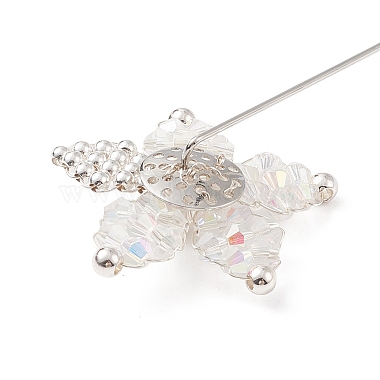 Glass Braided Bead Flower with Shell Pearl Lapel Pin(JEWB-TA00004)-6