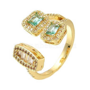 Medium Spring Green Rectangle Brass+Cubic Zirconia Finger Rings