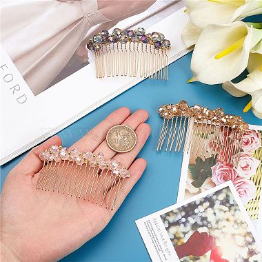 3Pcs 3 Colors Fashionable Glass & Brass Hair Combs(OHAR-CP0001-03)-3