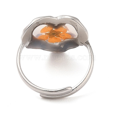 Heart Epoxy Resin with Dry Flower Adjustable Rings(RJEW-G304-01P)-3