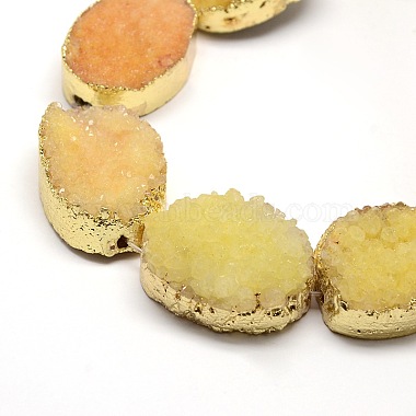 Golden Plated Dyed Oval Natural Druzy Quartz Crystal Beads Strands(G-F144-03)-3