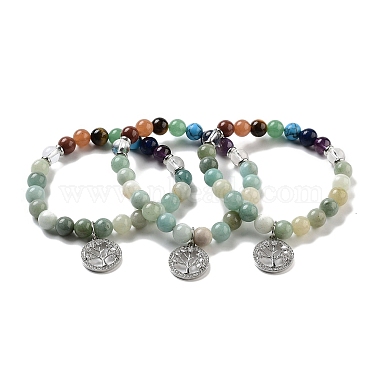 Natural Mixed Gemstone Round Beaded Chakra Stretch Bracelets(BJEW-K251-01)-2