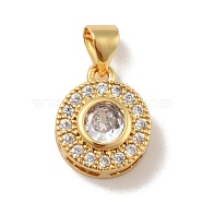 Brass Micro Pave Cubic Zirconia Pendants, Cadmium Free & Lead Free, Long-Lasting Plated, Flat Round, Clear, Real 18K Gold Plated, 13.5x11x5mm, Hole: 3.5x4mm(KK-B059-26G)