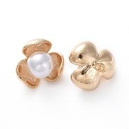 Brass Charms, with Acrylic Imitation Pearl, Flower, Real 18K Gold Plated, 12.4x13.6x13.6mm, Hole: 2mm(KK-E783-02G)