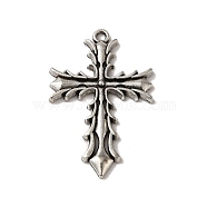 Tibetan Style Alloy Pendant, Cadmium Free & Lead Free, Cross, Antique Silver, 44.5x29x3mm, Hole: 2mm(FIND-A038-11AS)