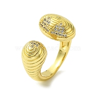 Brass Micro Pave Cubic Zirconia Open Cuff Rings, Oval, Real 16K Gold Plated, Inner Diameter: 20mm(RJEW-K256-24G)