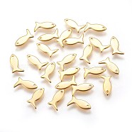 201 Stainless Steel Charms, Fish, Golden, 6.5x11.5x0.5mm, Hole: 1mm(STAS-E447-09G)