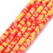 Handmade Polymer Clay Bead Strands, Heishi Beads, for DIY Jewelry Crafts Supplies, Disc/Flat Round, Red, 4x0.5~1mm, Hole: 0.9mm, about 320~450pcs/strand, 15.35 inch~16.92 inch(39~43cm)(X-CLAY-S094-4mm-A09)